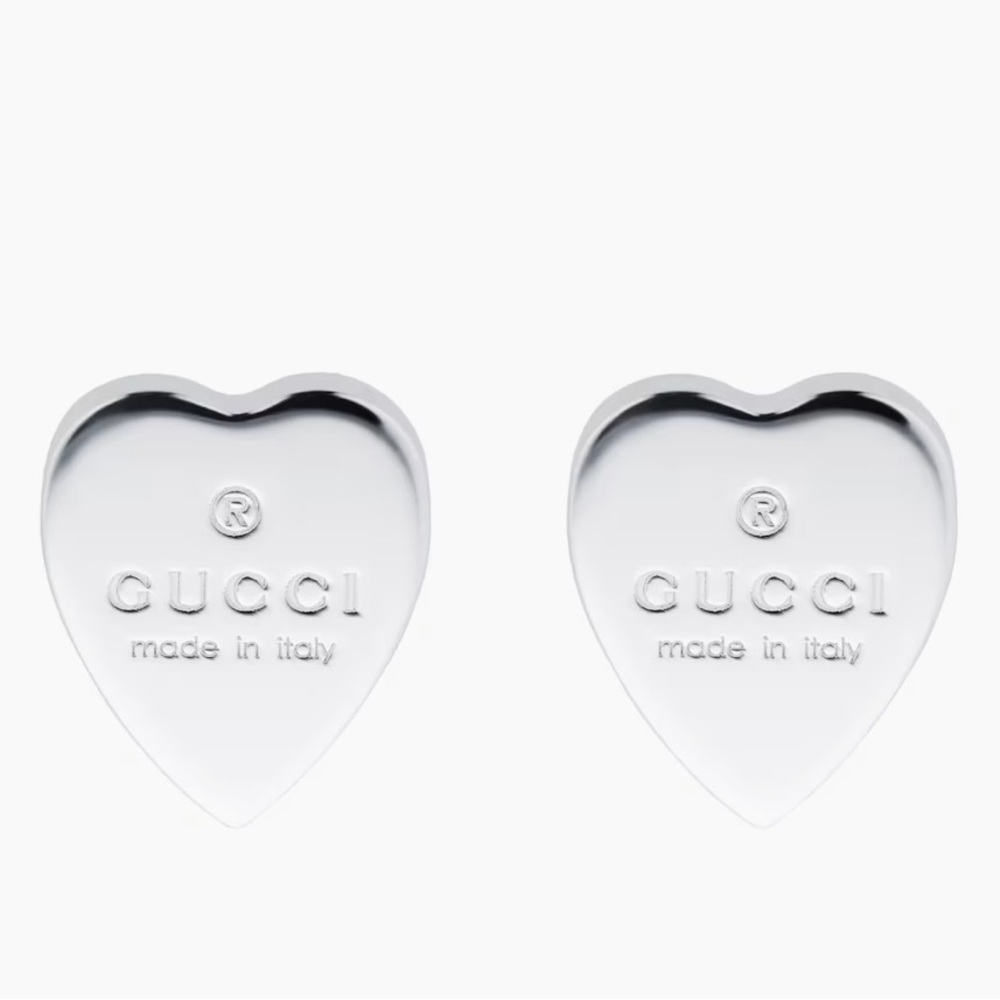 GUCCI Sterling Silver Trademark Heart Earrings-Small Pierced Ears